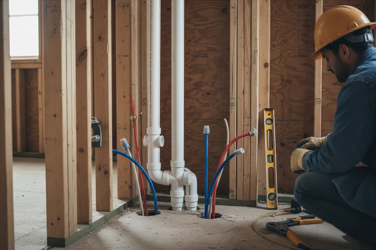 Drain and supply rough-in during Sump Pump Repair in Roscoe